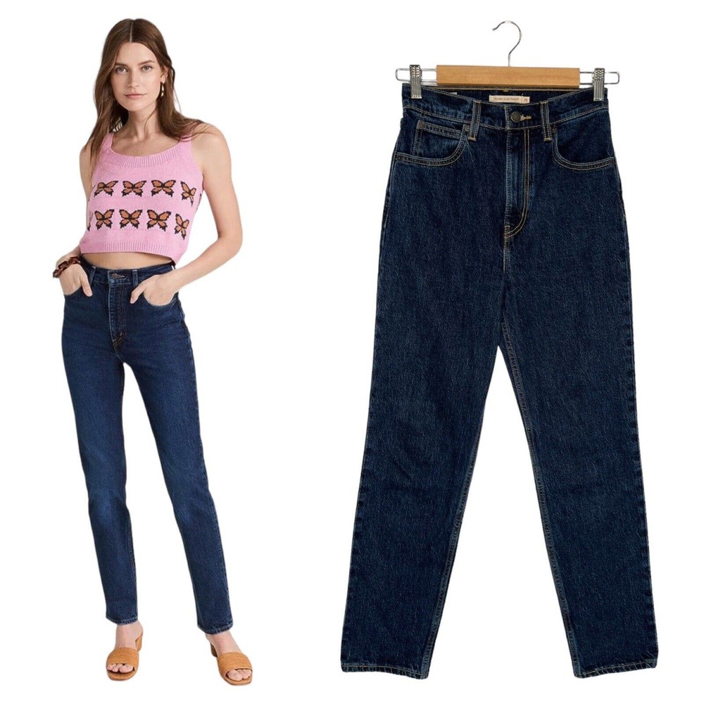 Levis Jeans Womens 25 X 29 70s High Rise Slim Straight Dark Wash Blue